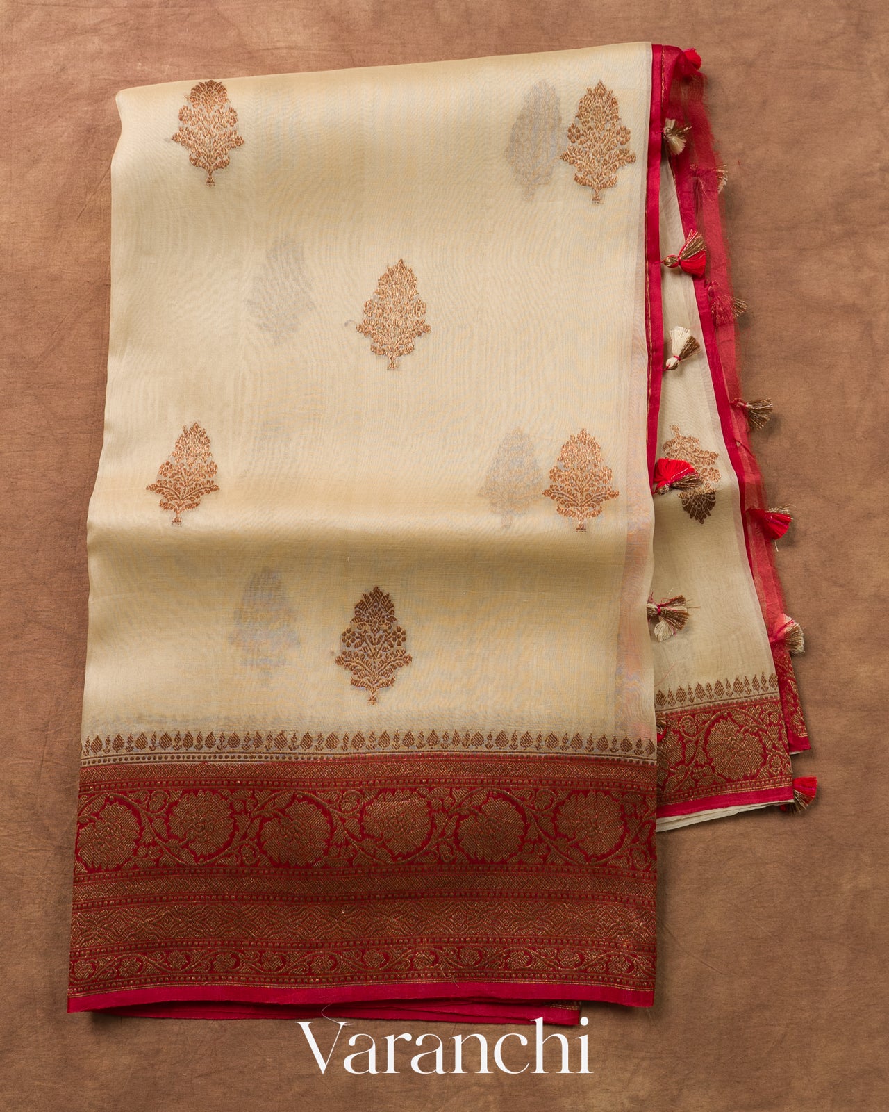 Ivory Pure Kora Silk Handloom Saree