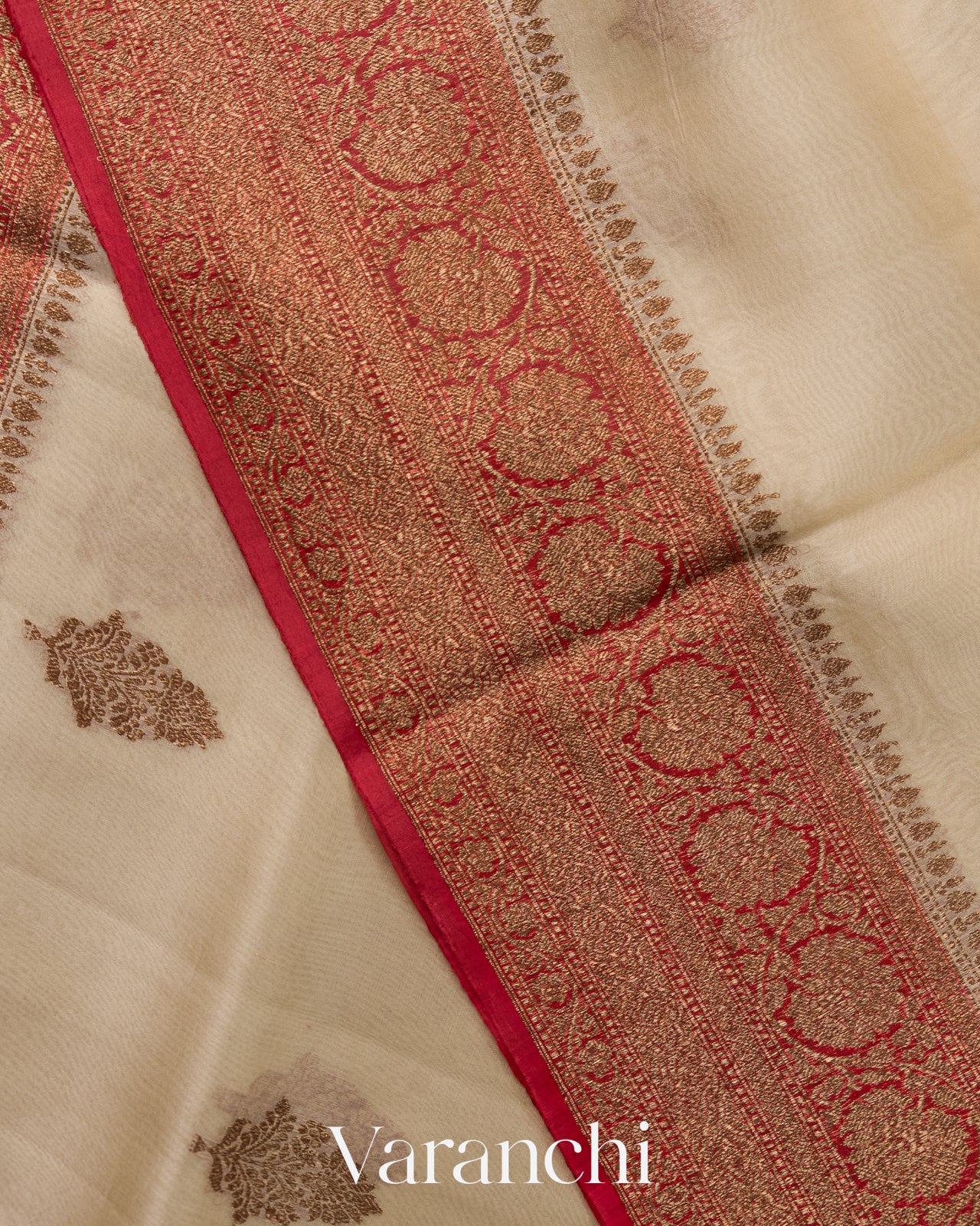 Ivory Pure Kora Silk Handloom Saree