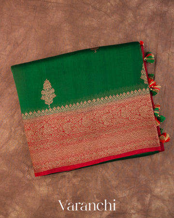 Emerald Green Pure Kora Silk Saree