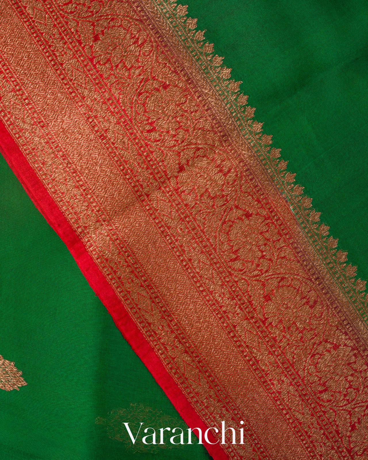 Emerald Green Pure Kora Silk Saree