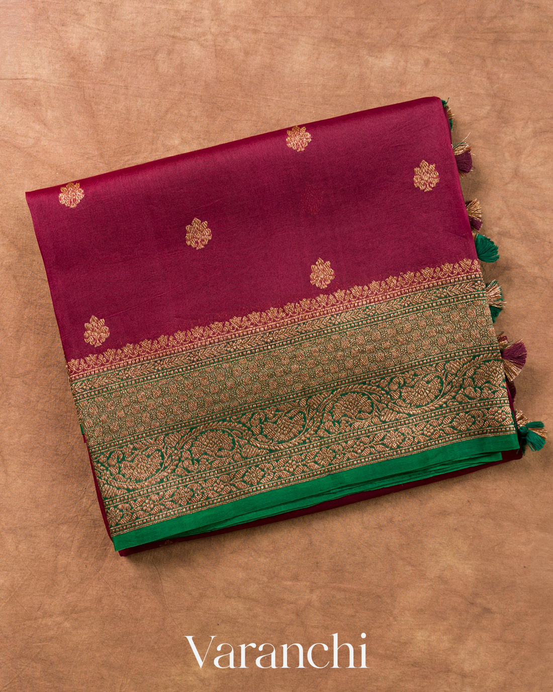 Wine Red Pure Kora Silk Saree