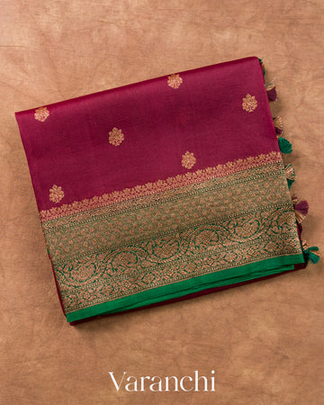 Wine Red Pure Kora Silk Saree