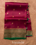 Wine Red Pure Kora Silk Saree
