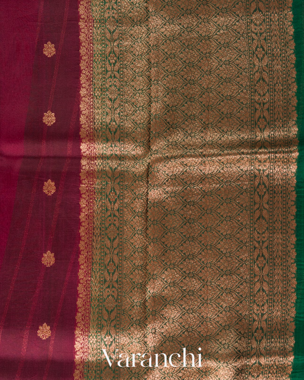 Wine Red Pure Kora Silk Saree