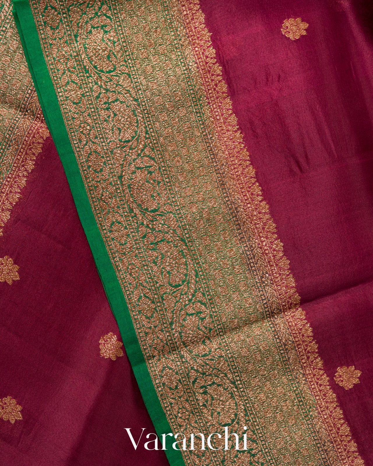 Wine Red Pure Kora Silk Saree
