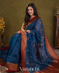 Ink Blue Pure Kora Silk Handloom Saree