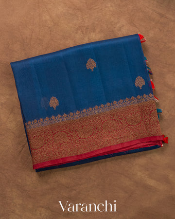 Ink Blue Pure Kora Silk Handloom Saree
