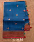 Ink Blue Pure Kora Silk Handloom Saree