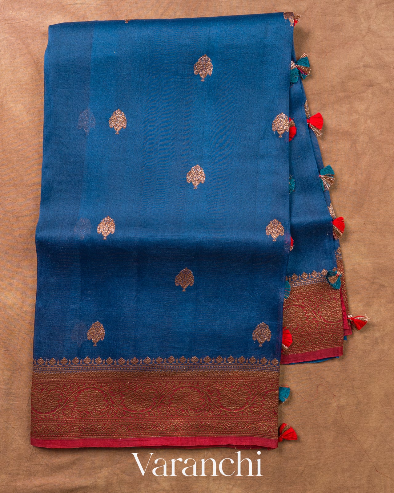 Ink Blue Pure Kora Silk Handloom Saree