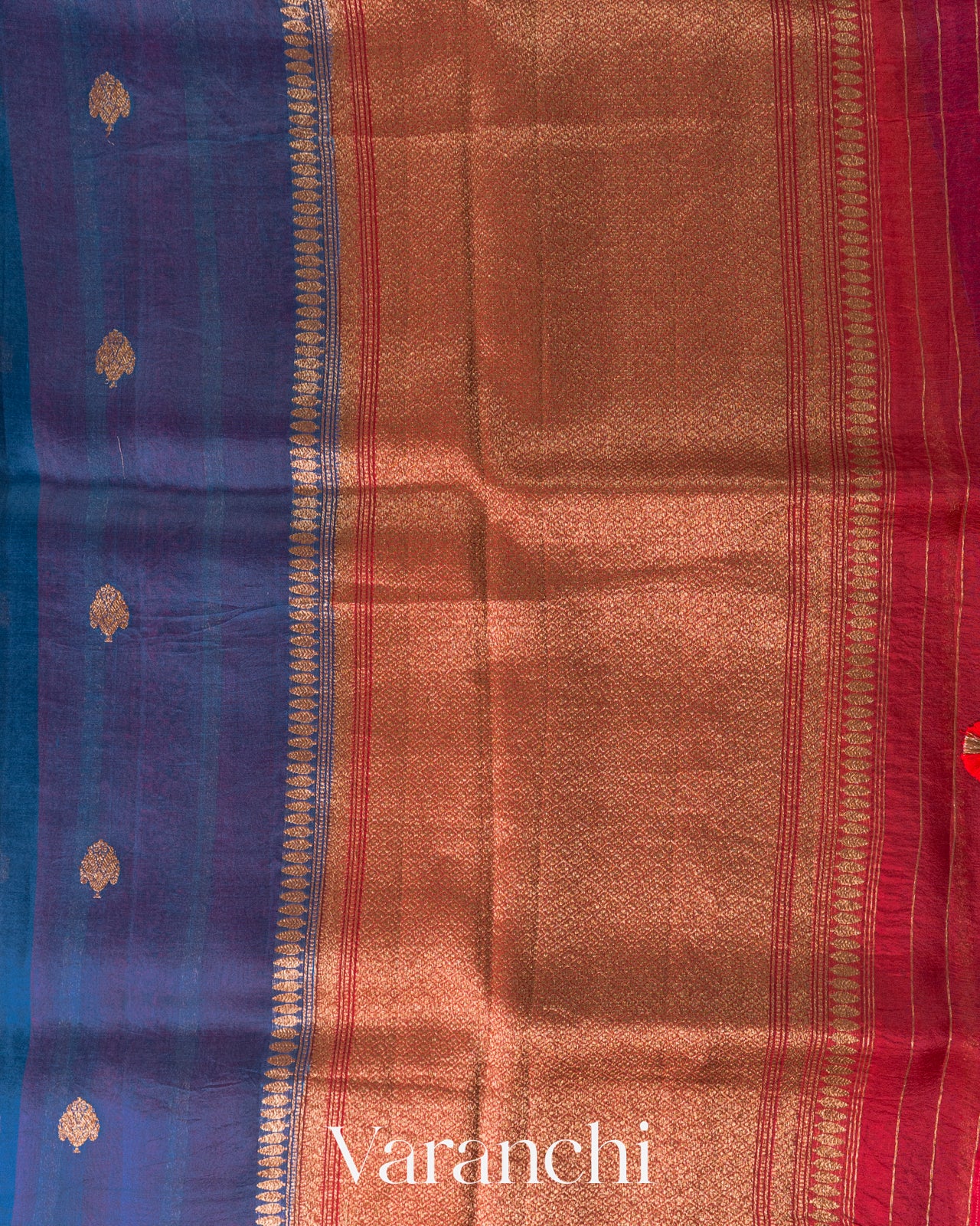 Ink Blue Pure Kora Silk Handloom Saree