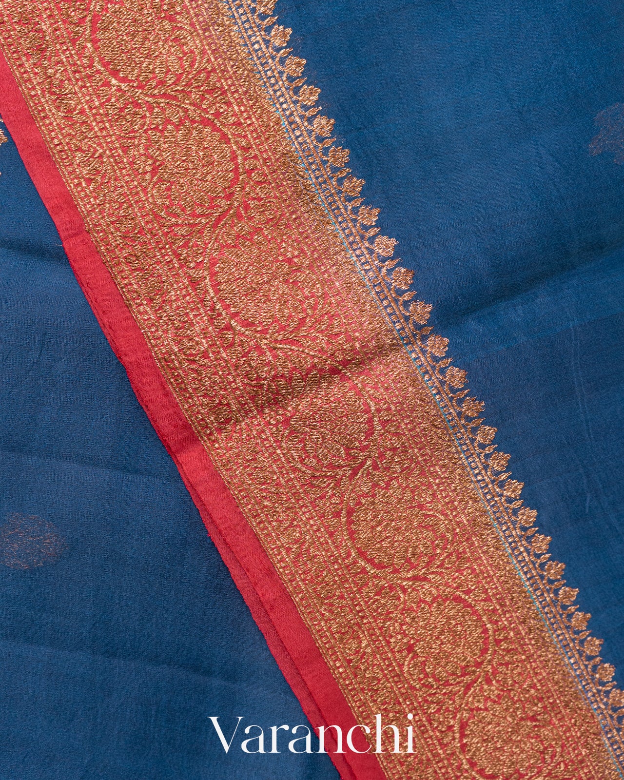 Ink Blue Pure Kora Silk Handloom Saree