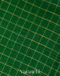 Bottle Green Checked Pure Kora Silk Saree