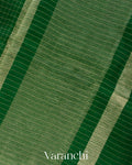 Bottle Green Checked Pure Kora Silk Saree