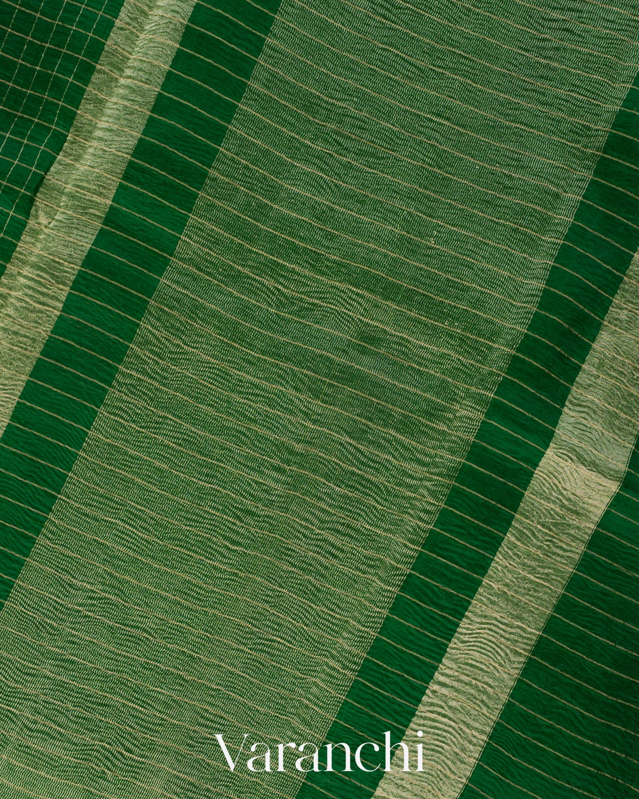Bottle Green Checked Pure Kora Silk Saree