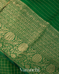 Bottle Green Checked Pure Kora Silk Saree