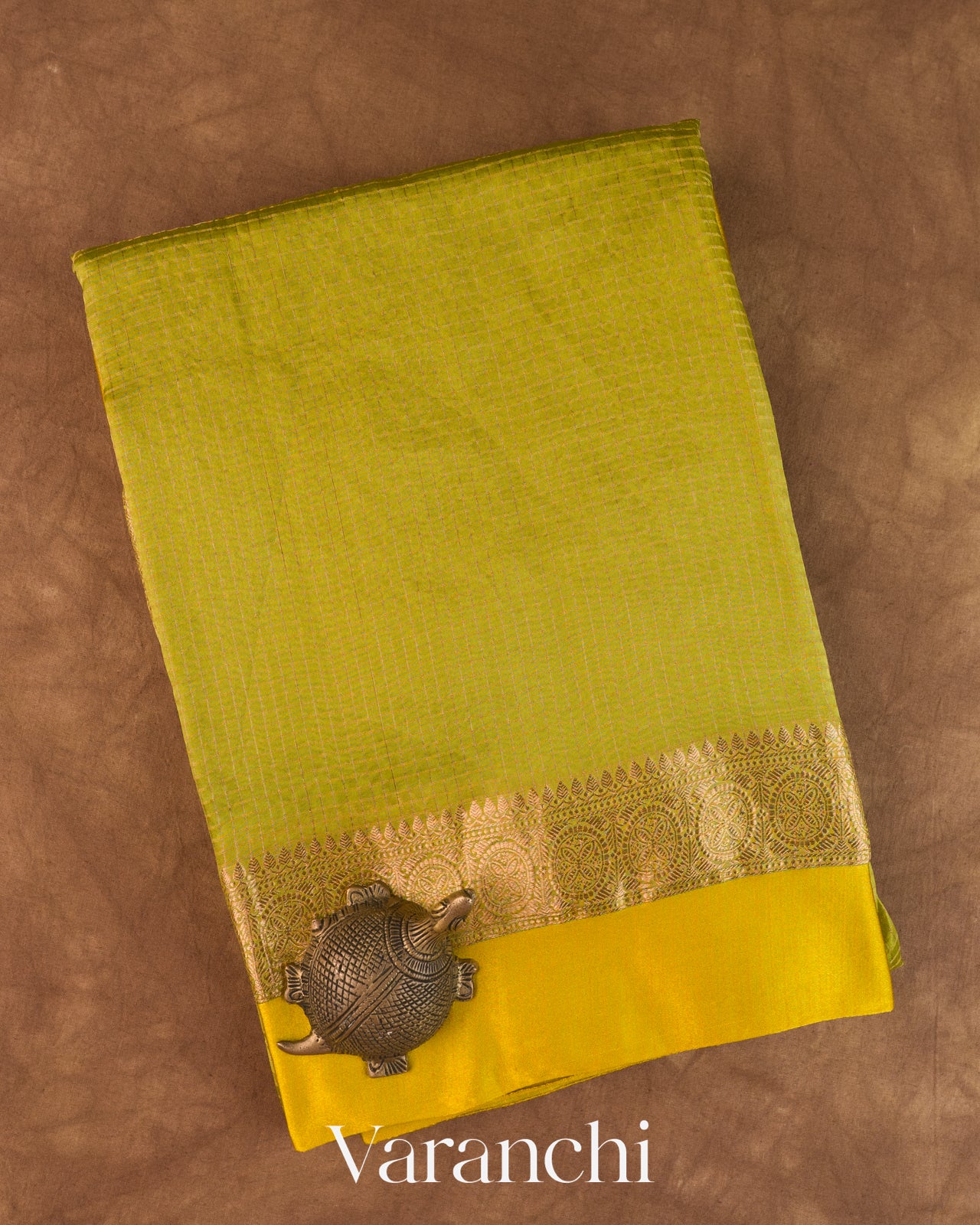 Mehendi Green Checkered Pure Katan Silk Saree