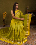 Mehendi Green Checkered Pure Katan Silk Saree
