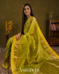 Mehendi Green Checkered Pure Katan Silk Saree
