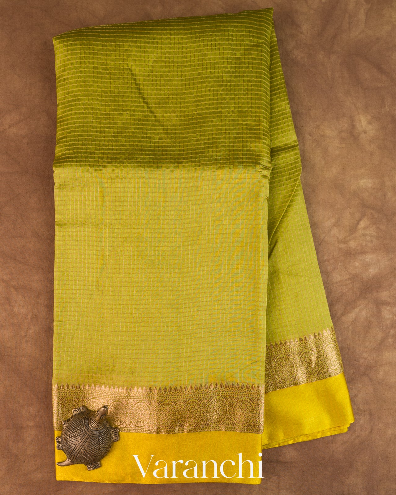 Mehendi Green Checkered Pure Katan Silk Saree