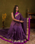 Violet Checked Pure Katan Silk Saree