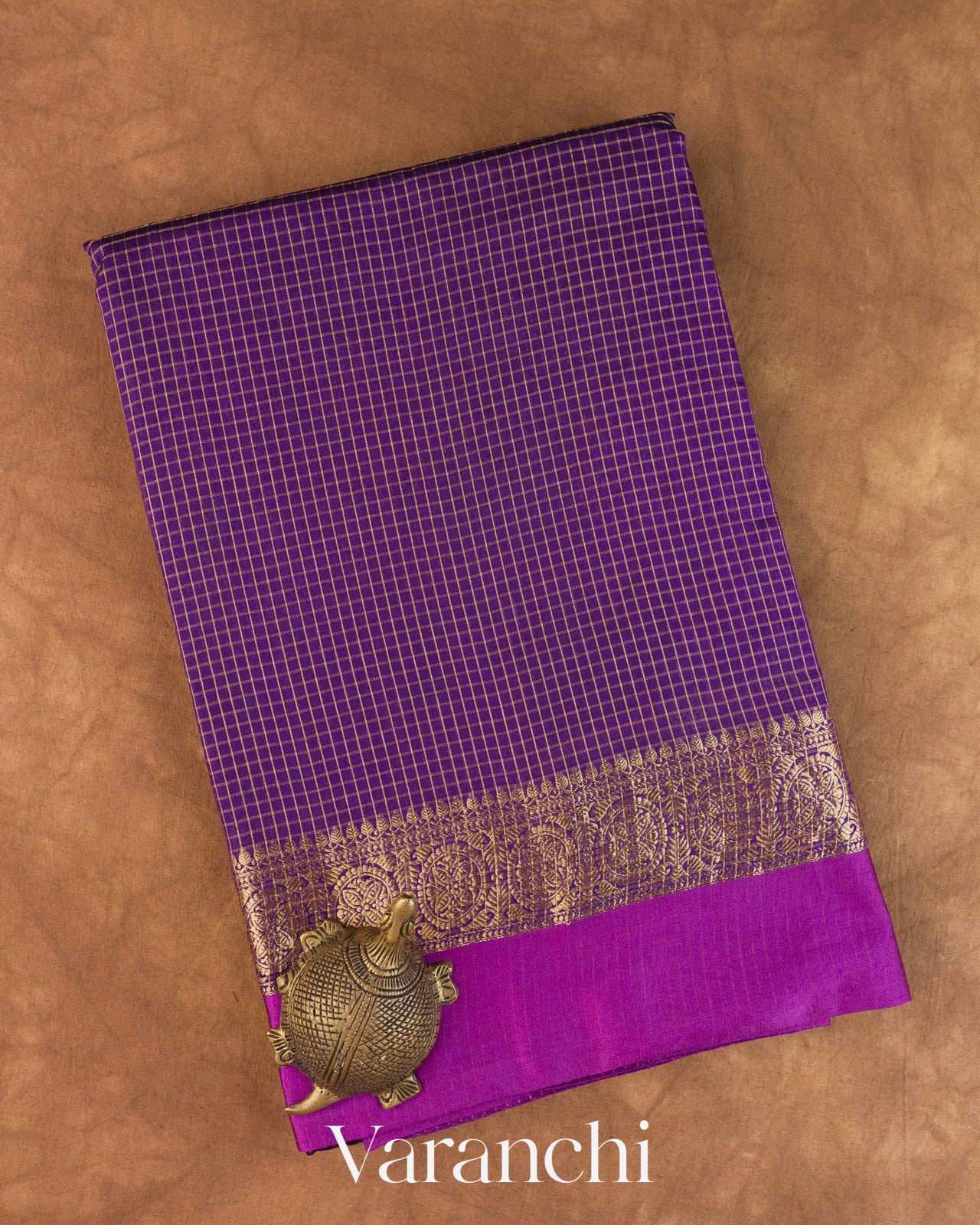 Violet Checked Pure Katan Silk Saree