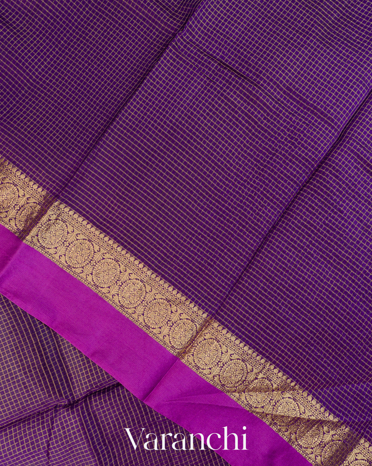 Violet Checked Pure Katan Silk Saree