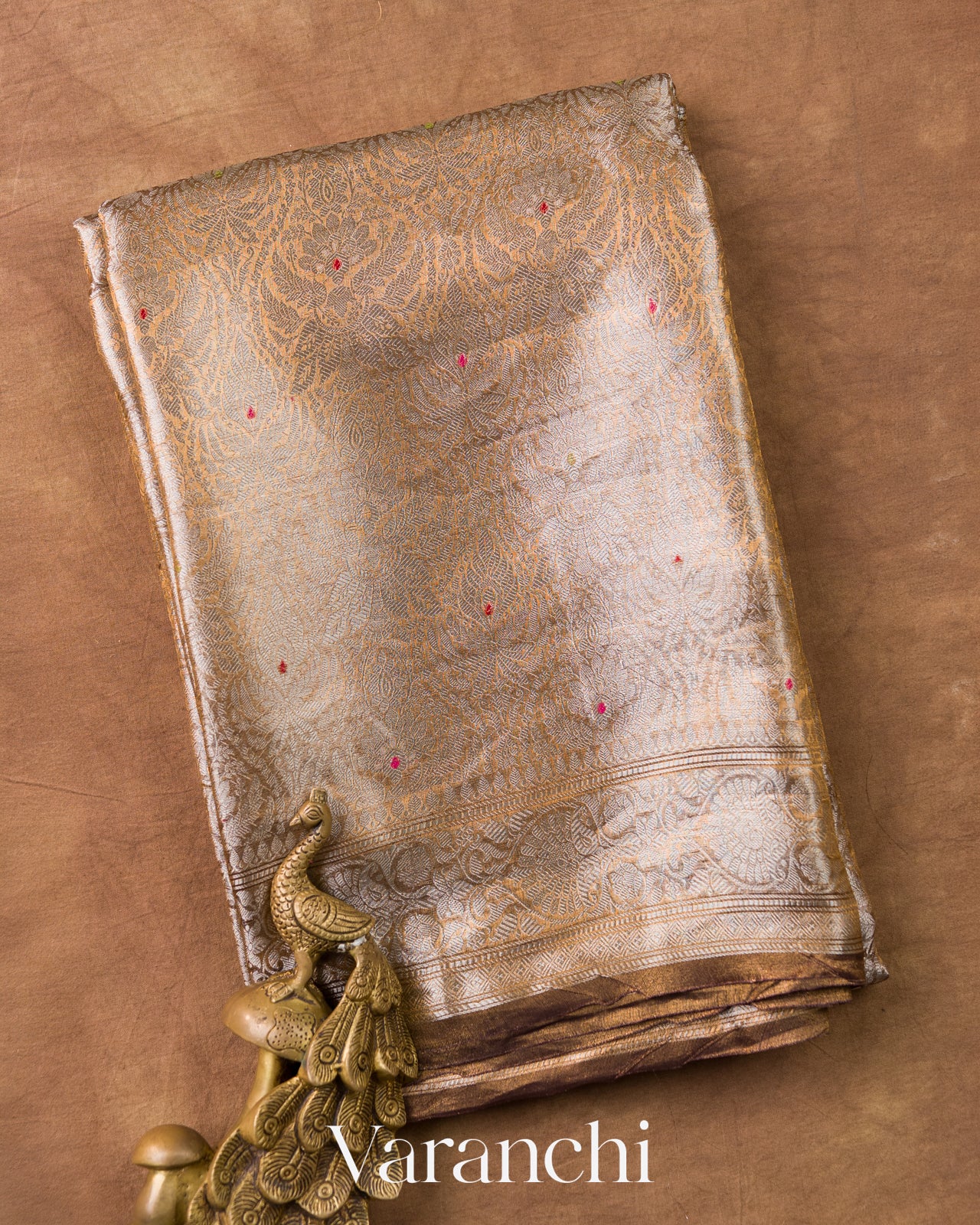 Chocolate Brown Brocade Pure Tissue Katan Silk Handloom Saree