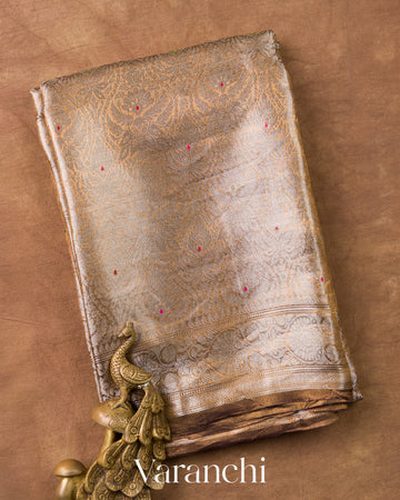 Chocolate Brown Brocade Pure Tissue Katan Silk Handloom Saree