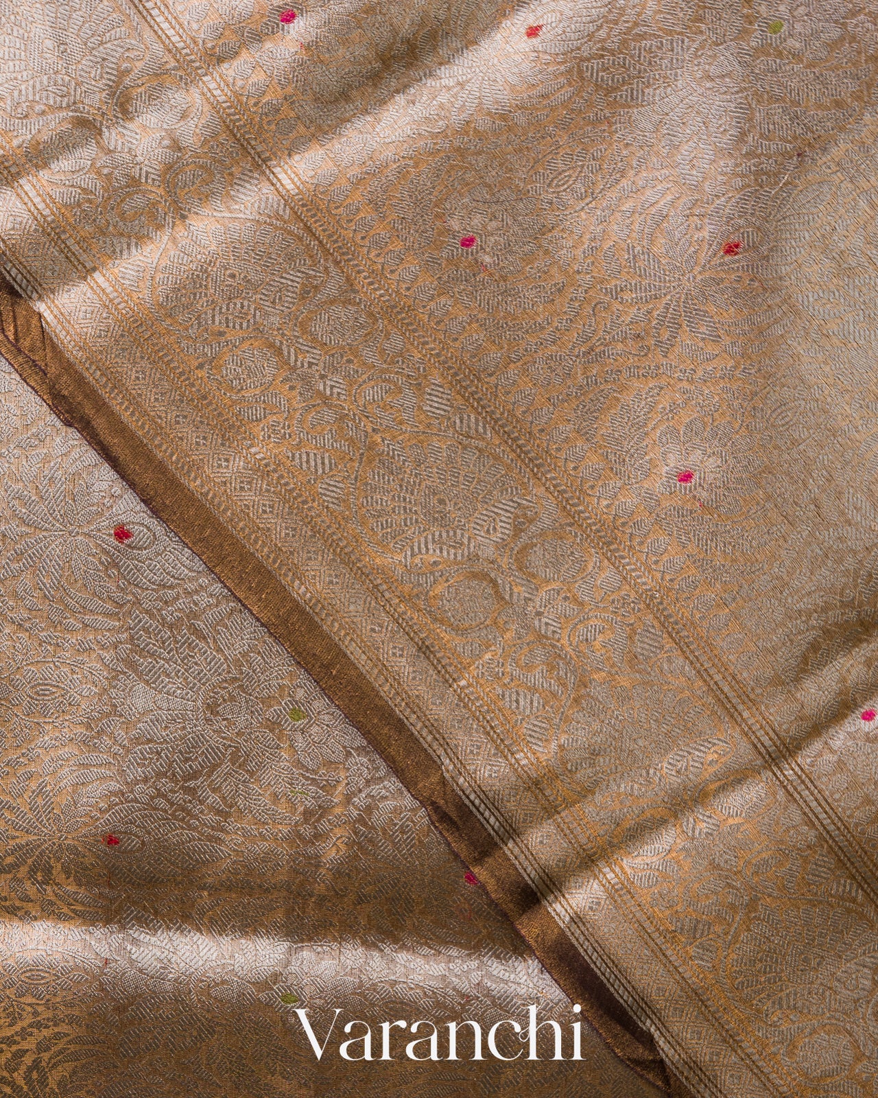 Chocolate Brown Brocade Pure Tissue Katan Silk Handloom Saree