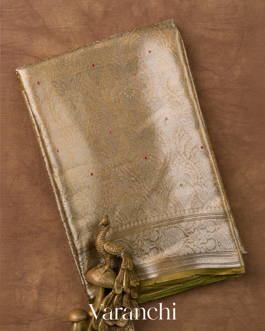 Antique Gold Brocade Pure Tissue Katan Silk Handloom Saree