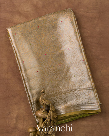 Antique Gold Brocade Pure Tissue Katan Silk Handloom Saree