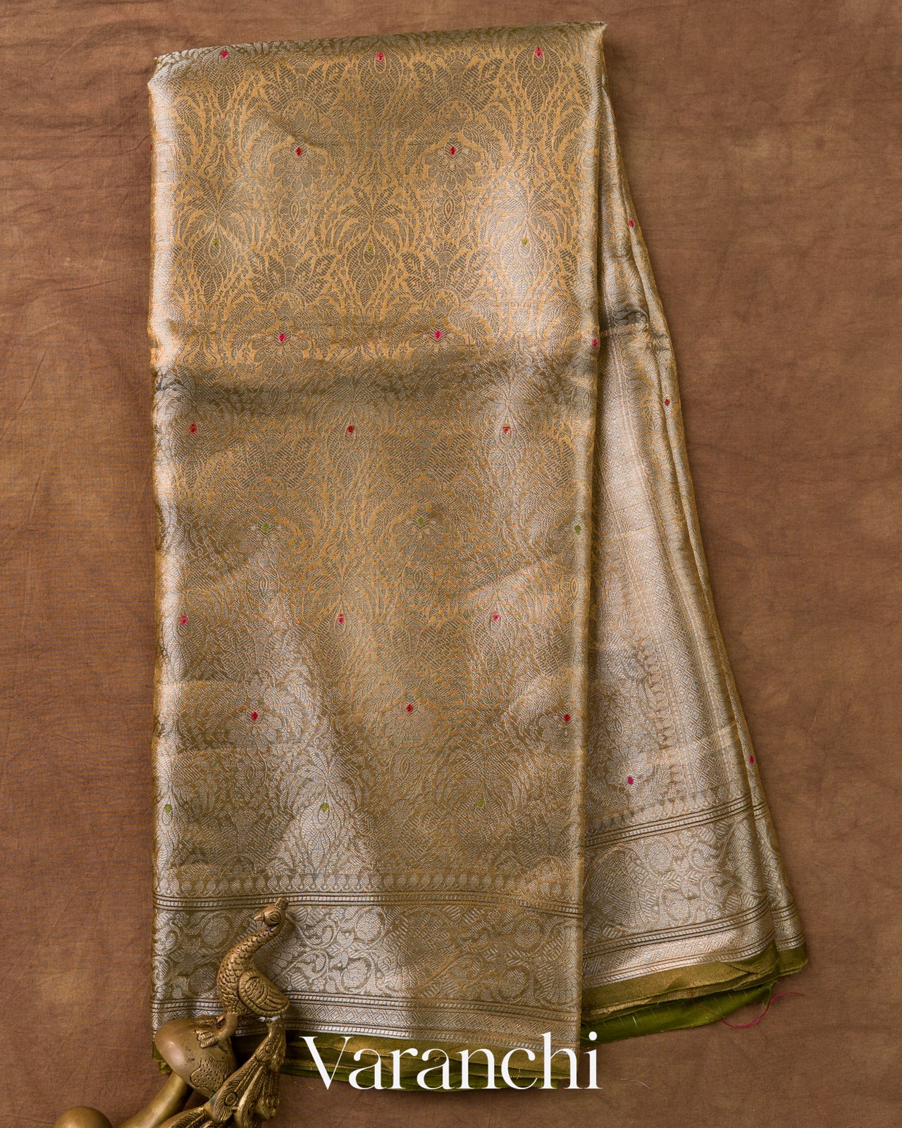 Antique Gold Brocade Pure Tissue Katan Silk Handloom Saree
