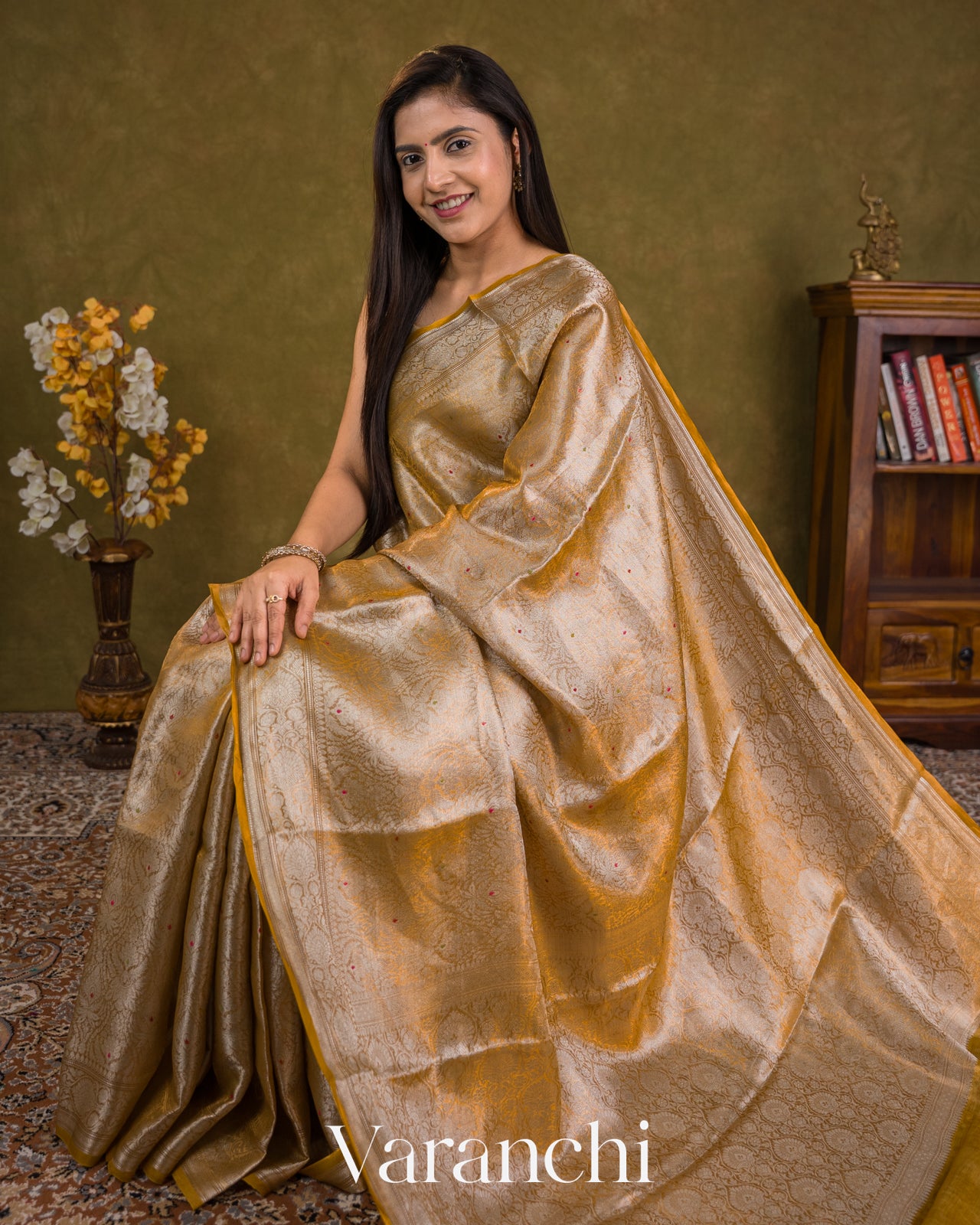 Mustard Yellow Brocade Pure Katan Silk Saree