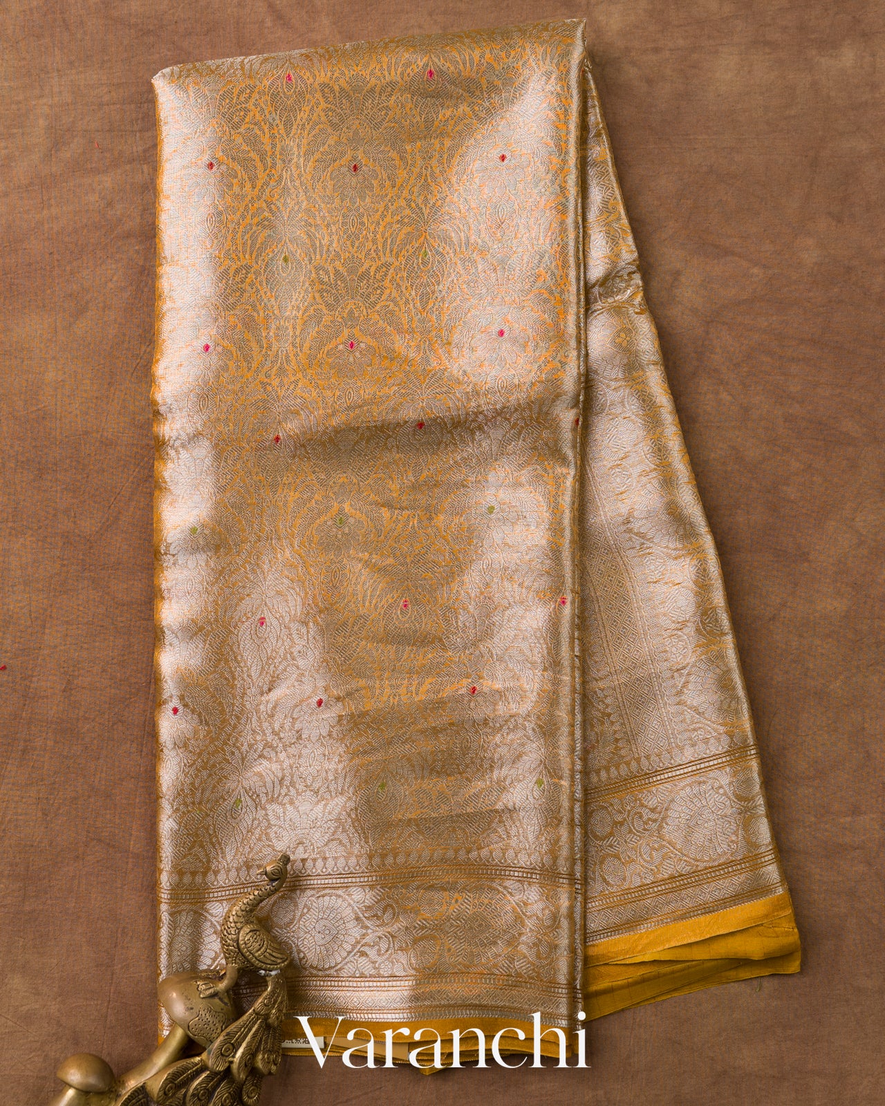 Mustard Yellow Brocade Pure Katan Silk Saree