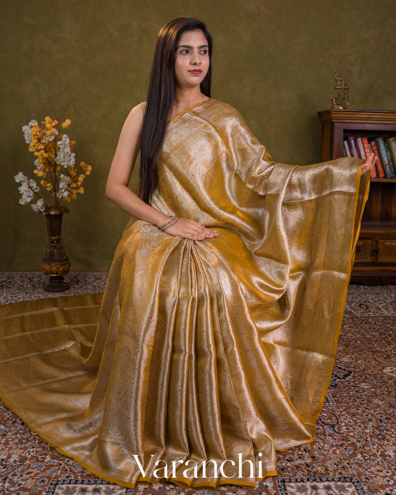 Mustard Yellow Brocade Pure Katan Silk Saree
