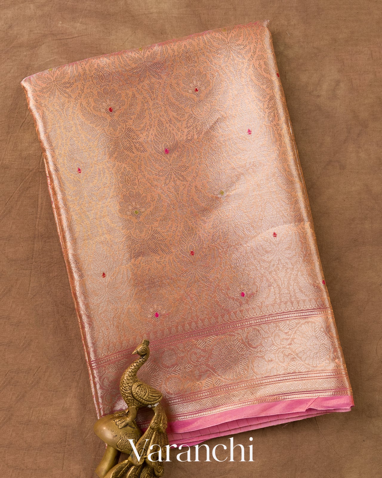 Baby Pink Brocade Pure Tissue Katan Silk Handloom Saree