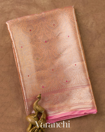 Baby Pink Brocade Pure Tissue Katan Silk Handloom Saree