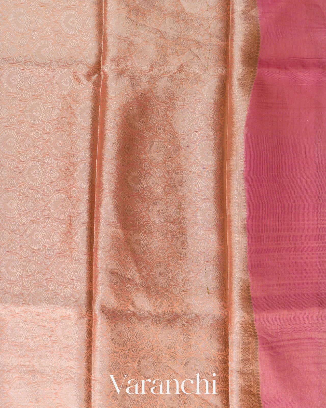 Baby Pink Brocade Pure Tissue Katan Silk Handloom Saree