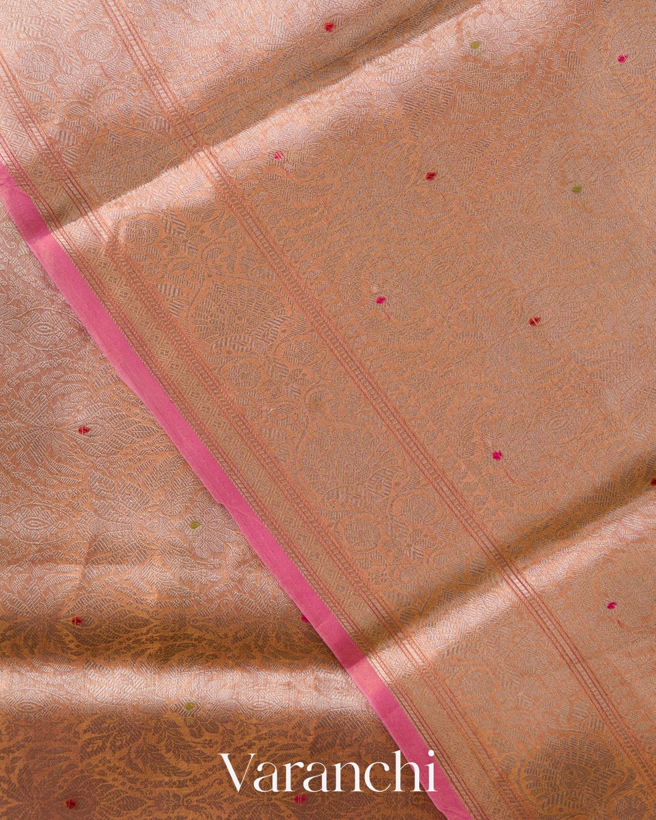 Baby Pink Brocade Pure Tissue Katan Silk Handloom Saree