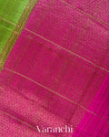 Parrot Green Checked Pure Raw Silk Handloom Saree