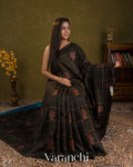 Black Checked Pure Raw Silk Handloom Saree