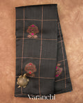 Black Checked Pure Raw Silk Handloom Saree