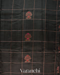 Black Checked Pure Raw Silk Handloom Saree
