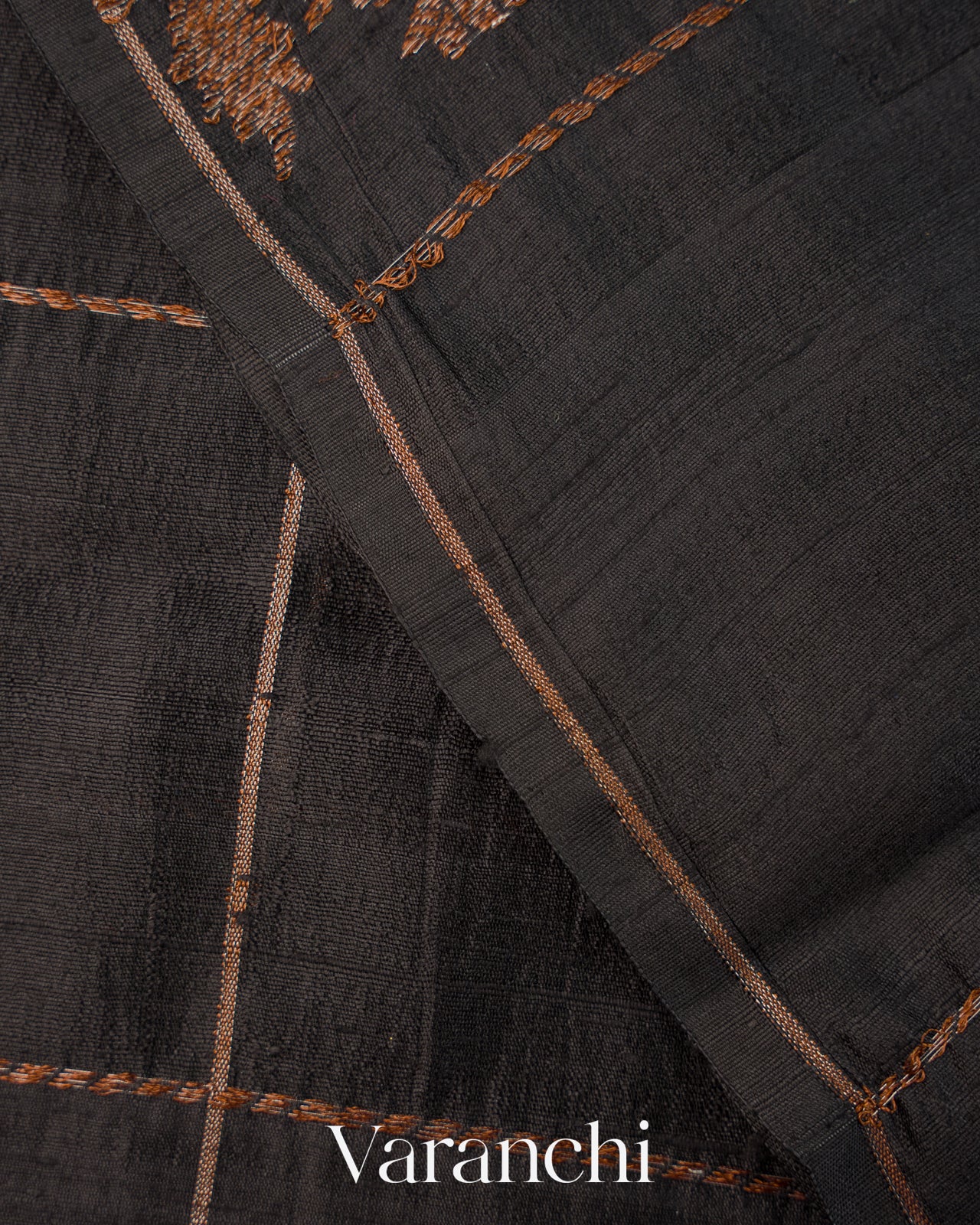 Black Checked Pure Raw Silk Handloom Saree