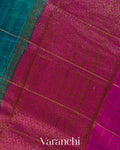 Peacock Blue Checkered Pure Raw Silk Handloom Saree