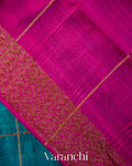 Peacock Blue Checkered Pure Raw Silk Handloom Saree