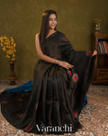 Black Circular Butta Pure Raw Silk Handloom Saree