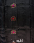 Black Circular Butta Pure Raw Silk Handloom Saree