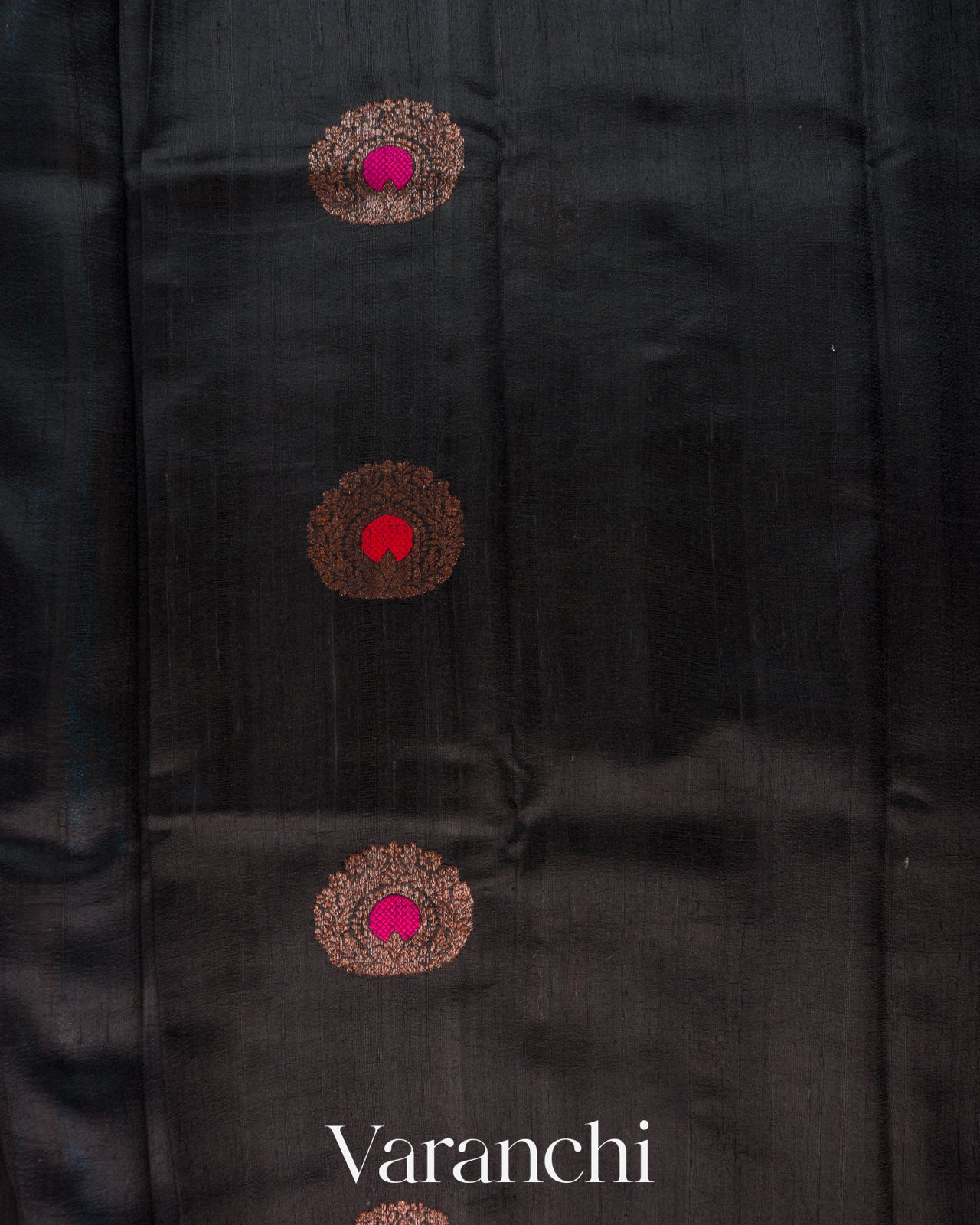 Black Circular Butta Pure Raw Silk Handloom Saree
