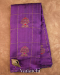 Purple Checked Pure Raw Silk Handloom Saree
